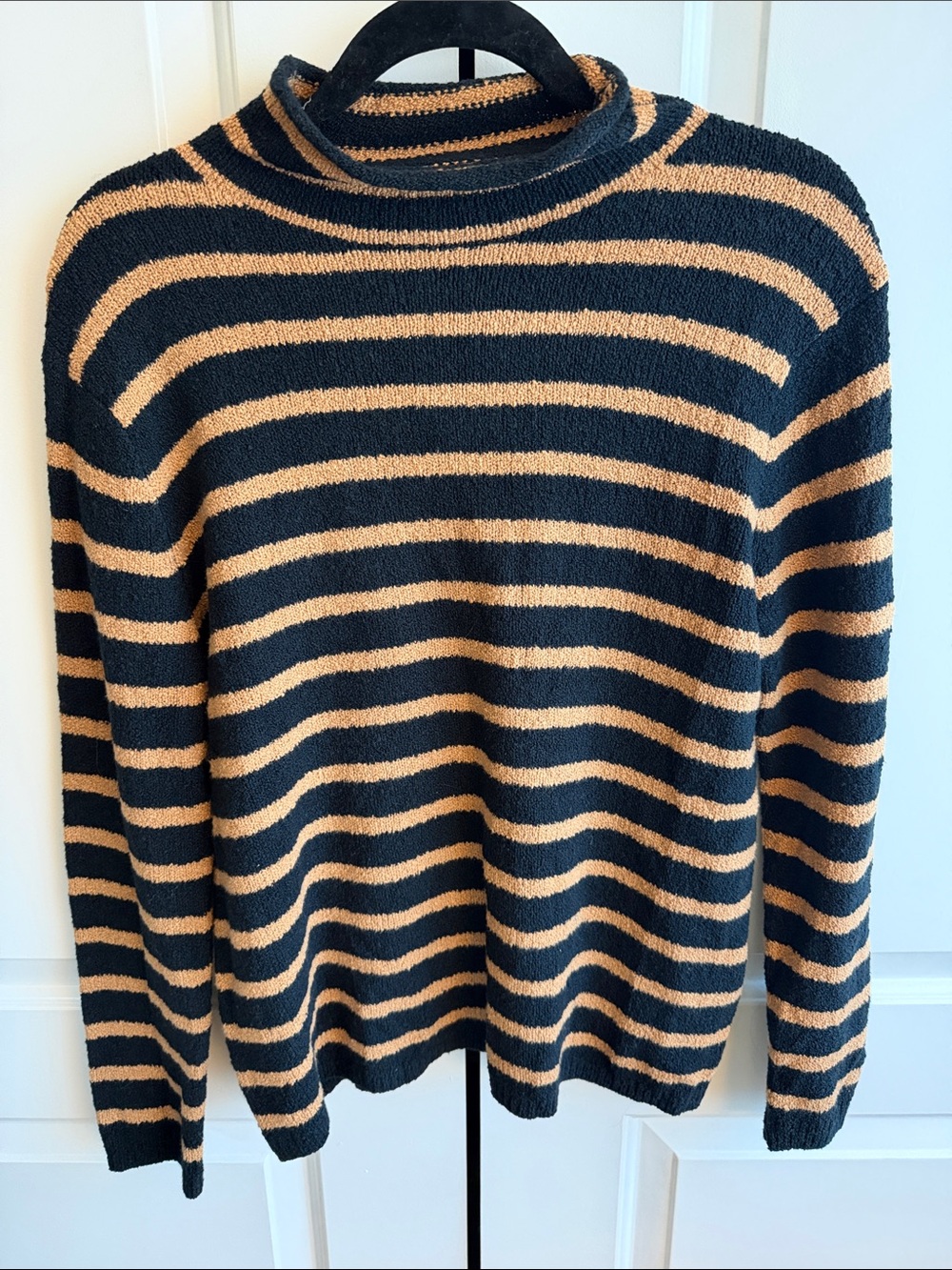 J. Crew Black and Tan Striped Knit Sweater size Small NWOT